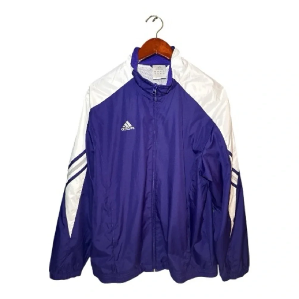 Adidas Men's Windbreaker Zip Jacket Medium Purple White Vintage